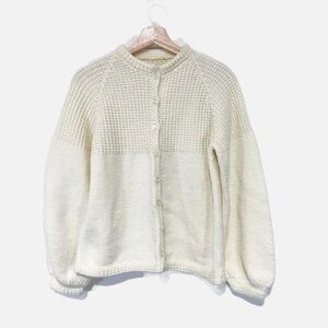 No Brand Handmade Knit Cardigan Granny Core Balloon Sleeves Creamy White Size M